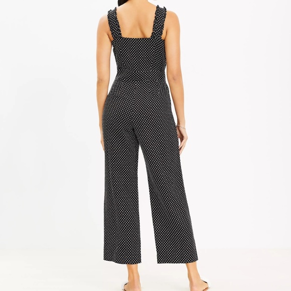 Loft Womens Size 10 Sleeveless Jumpsuit Black White Polka Dot Wide Leg Cropped - Picture 2 of 16